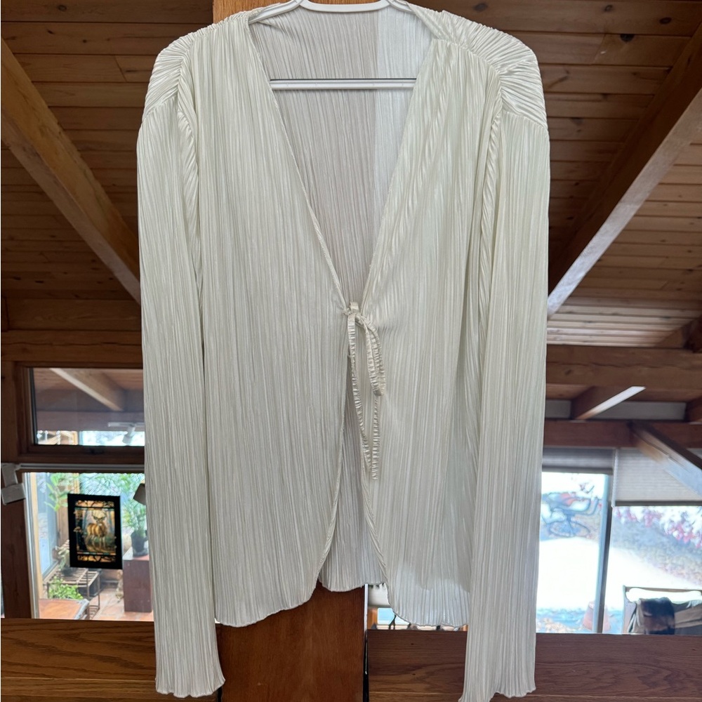 Elegant Cream Pleated Blouse
